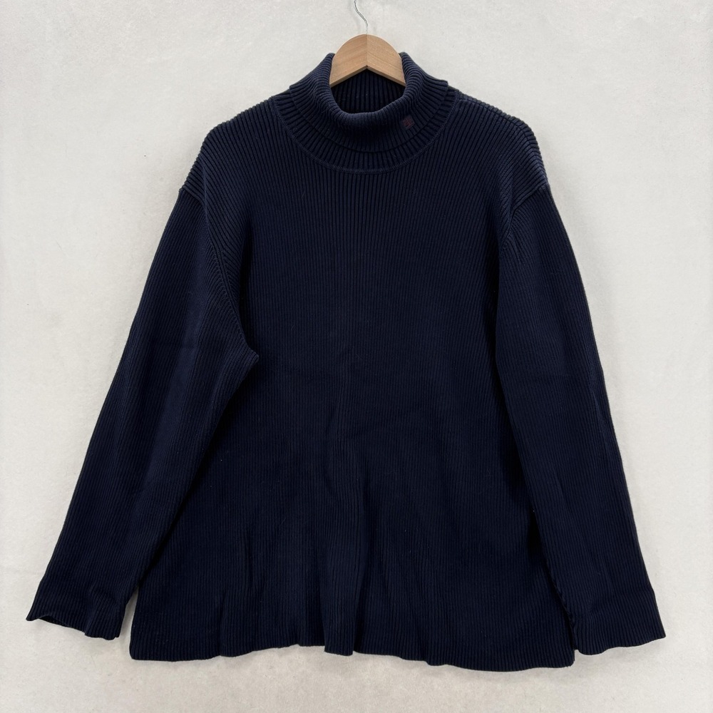 Lauren Ralph Lauren Sweater Womens 3X Blue Cotton Mock Neck Ribbed Knit Japan